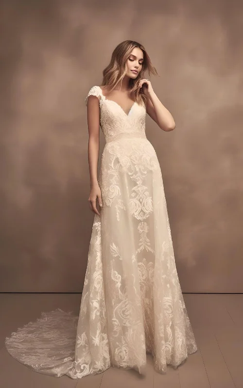 Luxe Embroidered Gown 2023 A-Line Tulle Lace Sleeveless Wedding Dress with Train V-neck V Back Country Garden Simple Sexy Elegant-MW_760038 Luxe Embroidered Gown 2023 A-Line Tulle Lace Sleeveless Wedding Dress with Train V-neck V Back Country Garden Simple Sexy Elegant-MW_760038