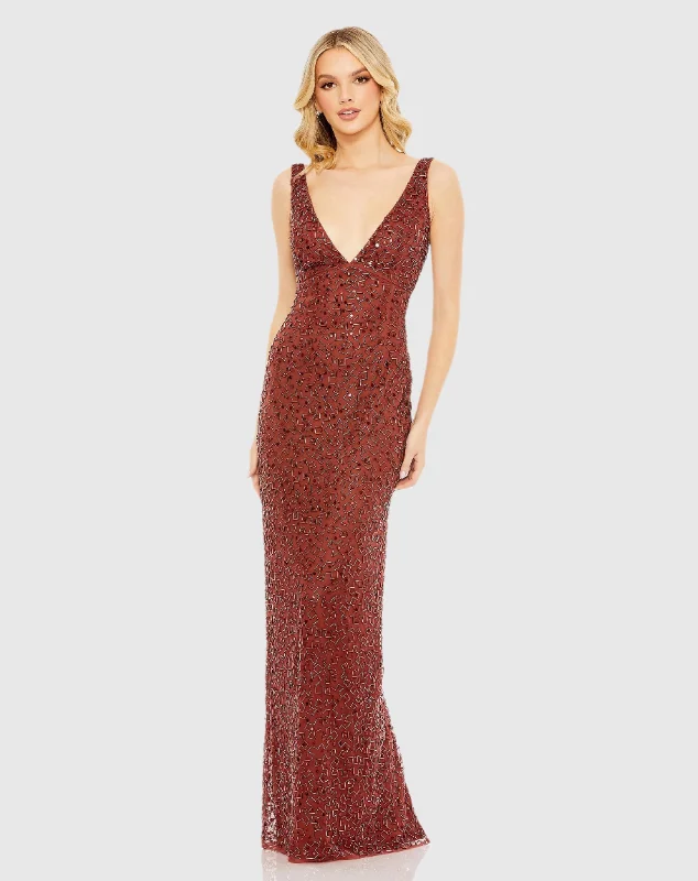 Asymmetrical Gown Sleeveless Sequined V-Neck Gown
