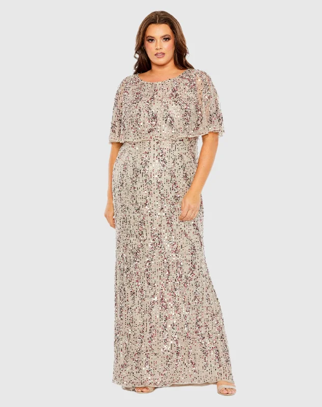 A-Line Gown High Neck Column Gown with Cape
