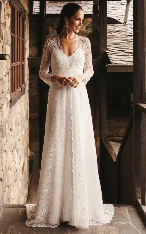 Statement Chiffon Dress A-Line Country V-neck Lace Bohemian Wedding Dress With Illusion And Appliques-716720 Statement Chiffon Dress A-Line Country V-neck Lace Bohemian Wedding Dress With Illusion And Appliques-716720
