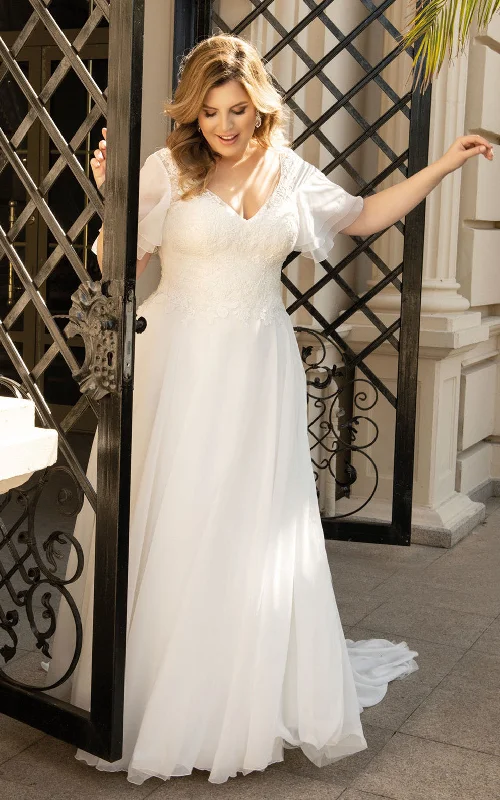 Gorgeous Party Dress A Line Ethereal Plus Size V-neck Chiffon Wedding Dress-716230