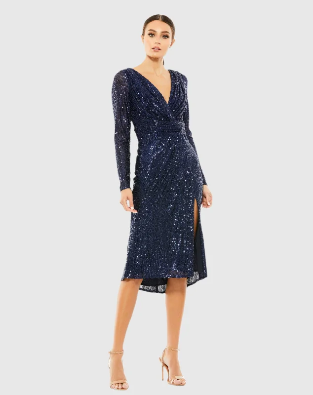 Gorgeous Party Dress Sequined Long Sleeve Midi Dress