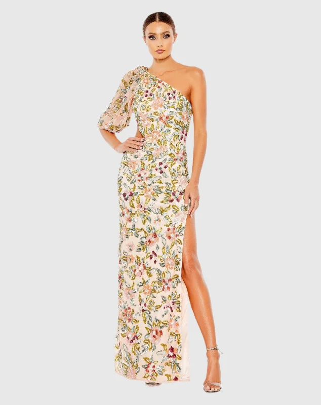 Off-Shoulder Dress One Shoulder Floral Embellished Gown