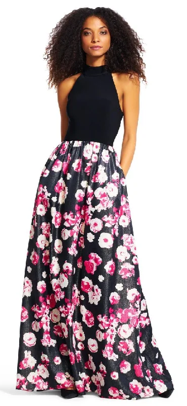 Pearl Embellished Gown Adrianna Papell - Halter Floral Print Long Dress AP1E200109