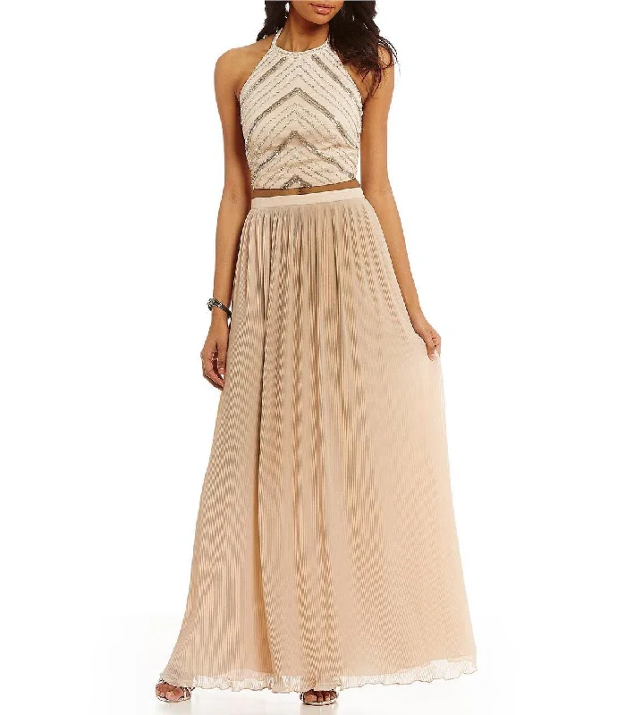 Tulle Gown Aidan Mattox - Halter Neck Two-Piece Long Dress MN1E200716