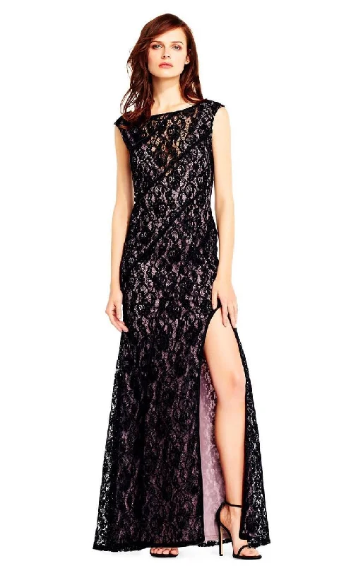 Burgundy Maxi Dress Aidan Mattox - MD1E201455 Illusion V-Neck Floral Lace Evening Gown