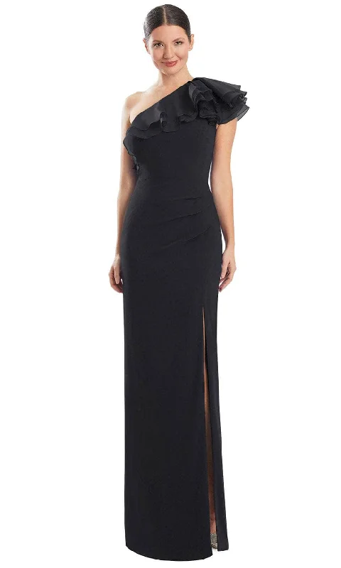 Pearl Embellished Gown Alexander by Daymor 1982S24 - One-Sleeve Ruffle Detailed Prom Gown