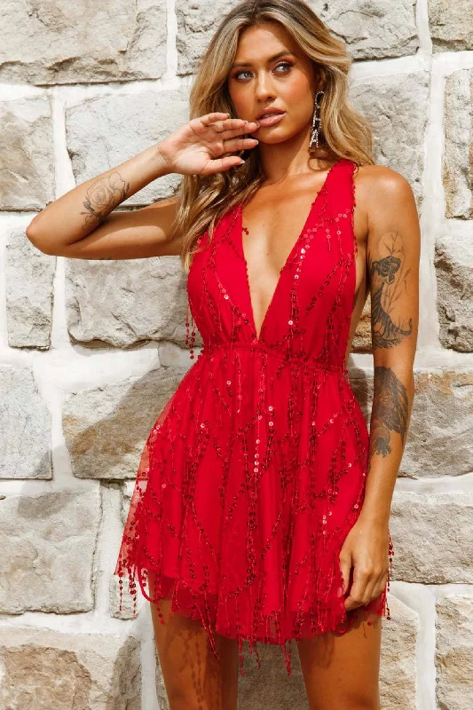 Structured Evening Gown Ariana Sequin Mini Party Dress Red