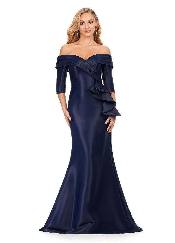 Sequin Maxi Dress Ashley Lauren 11324 Phantom Satin Off The Shoulder Ruffle Detailing Mermaid Fitted Silhouette Evening Dress Long Prom Pageant Sequin Maxi Dress Ashley Lauren 11324 Phantom Satin Off The Shoulder Ruffle Detailing Mermaid Fitted Silhouette Evening Dress Long Prom Pageant