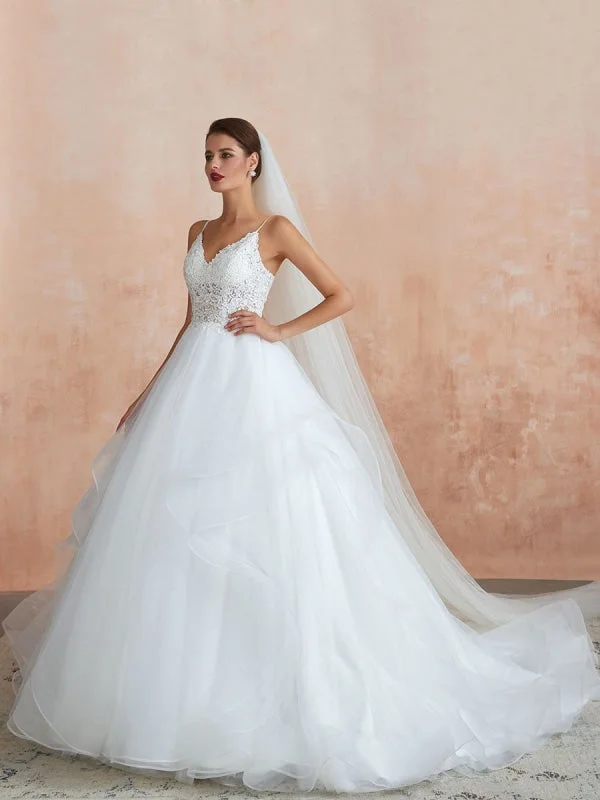 Stunning Silk Gown Ball Gown Wedding Dress 2021 Princess Straps Neck Sleeveless Natural Waist Studded Tulle Bridal Gowns With Train Stunning Silk Gown Ball Gown Wedding Dress 2021 Princess Straps Neck Sleeveless Natural Waist Studded Tulle Bridal Gowns With Train