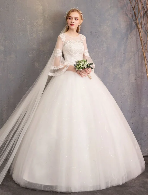 Cocktail Dress Ball Gown Wedding Dresses Tulle Jewel 3/4 Length Sleeve Floor Length Princess Bridal Gown Cocktail Dress Ball Gown Wedding Dresses Tulle Jewel 3/4 Length Sleeve Floor Length Princess Bridal Gown