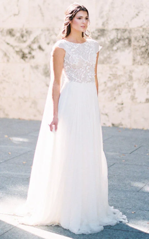 Elegant Beaded Dress Beach Floral Lace Ethereal Voluminous Tulle Cape-Like Sleeves Button Back A-Line Bateau Maxi Wedding Dress Elegant Beaded Dress Beach Floral Lace Ethereal Voluminous Tulle Cape-Like Sleeves Button Back A-Line Bateau Maxi Wedding Dress