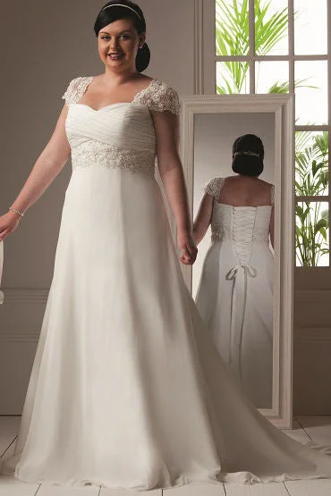 Ruched Satin Dress Beading Cap Sleeve A-Line Organza Bridal Gown With Lace Up-MK_703756 Ruched Satin Dress Beading Cap Sleeve A-Line Organza Bridal Gown With Lace Up-MK_703756