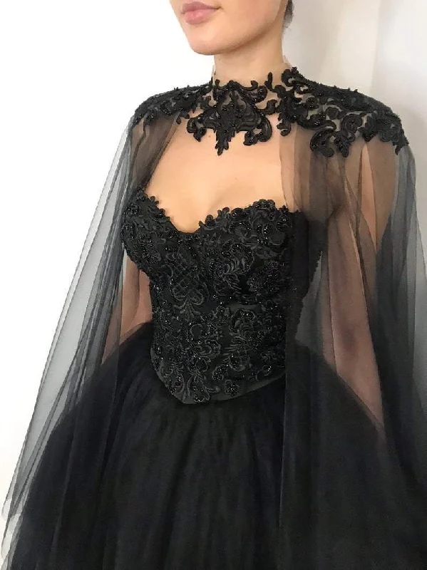 Side Slit Gown Black gothic corset lace wedding dress with cape, heavy beading fantasy gown, black tulle wedding dress, alternative bride dress fg372 Side Slit Gown Black gothic corset lace wedding dress with cape, heavy beading fantasy gown, black tulle wedding dress, alternative bride dress fg372