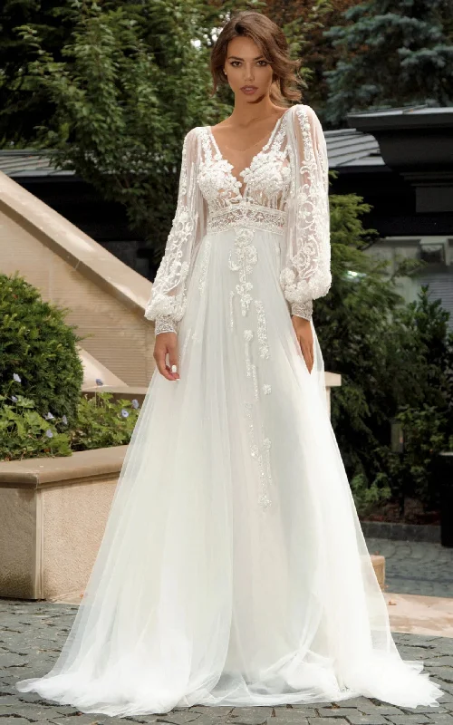 Illusion Neckline Dress Bohemian A-Line Lace Wedding Dress V-neck Zipper Back Flowy Classy Beach-716672 Illusion Neckline Dress Bohemian A-Line Lace Wedding Dress V-neck Zipper Back Flowy Classy Beach-716672
