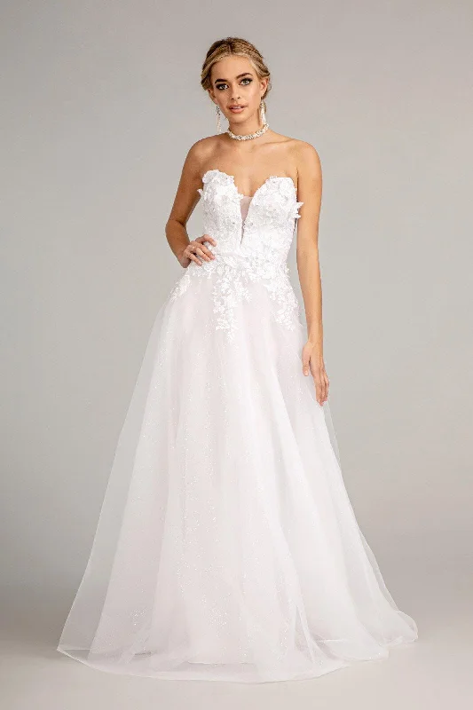 Elegant Wedding Gown Bridal Long Strapless Mesh Wedding Dress