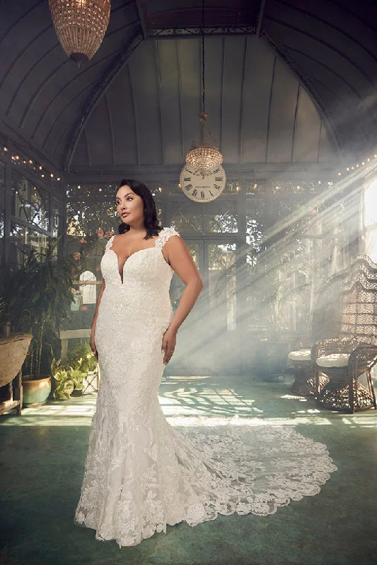 Lavish Evening Gown Casablanca 2485C romantic chiffon fit and flare plunging neckline low cut lace back sequin long wedding gown Lavish Evening Gown Casablanca 2485C romantic chiffon fit and flare plunging neckline low cut lace back sequin long wedding gown