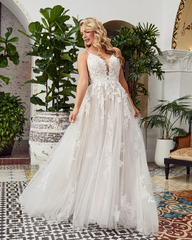 Full Skirt Dress Casablanca Beloved Bridal BL354 Detailed Floral Lace Applique Bodice Plunging V Neck V Cutout Sides Full Skirt Dress Casablanca Beloved Bridal BL354 Detailed Floral Lace Applique Bodice Plunging V Neck V Cutout Sides