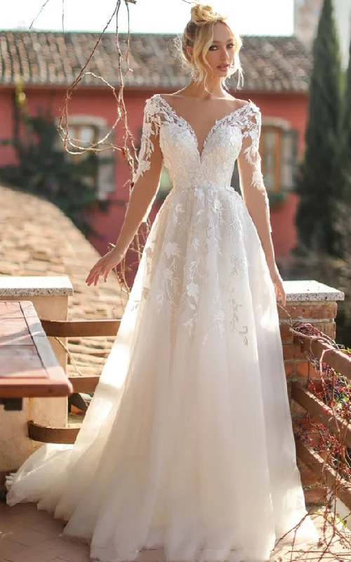 Dainty Chiffon Dress Casual A Line Tulle Plunging Neck Wedding Dress with Appliques and Ruching-716360 Dainty Chiffon Dress Casual A Line Tulle Plunging Neck Wedding Dress with Appliques and Ruching-716360