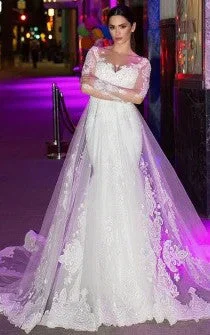 Perfect Fit Dress Casual Bateau Long Sleeve Court Train Tulle A Line Wedding Dress with Appliques-716260 Perfect Fit Dress Casual Bateau Long Sleeve Court Train Tulle A Line Wedding Dress with Appliques-716260