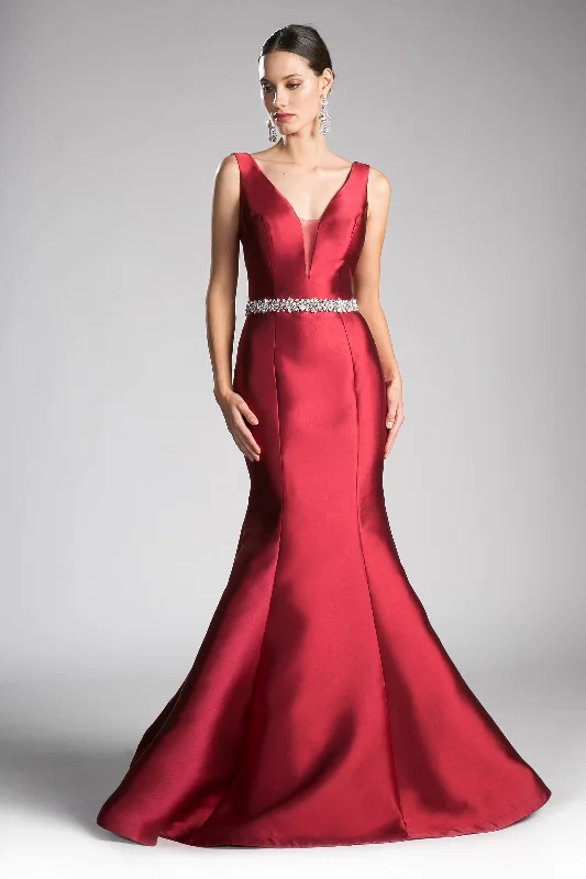 Lush Satin Gown Cinderella Divine CR807 Prom Long Sleeveless Mermaid Evening Gown