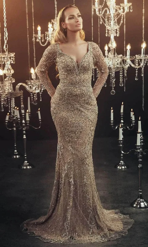 Illusion Neckline Dress Chic and Holland HF110117 - Scoop Back Beaded Evening Dress