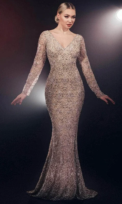 V-Neck Dress Chic and Holland HF110139 - Beaded Mermaid Evening Gown