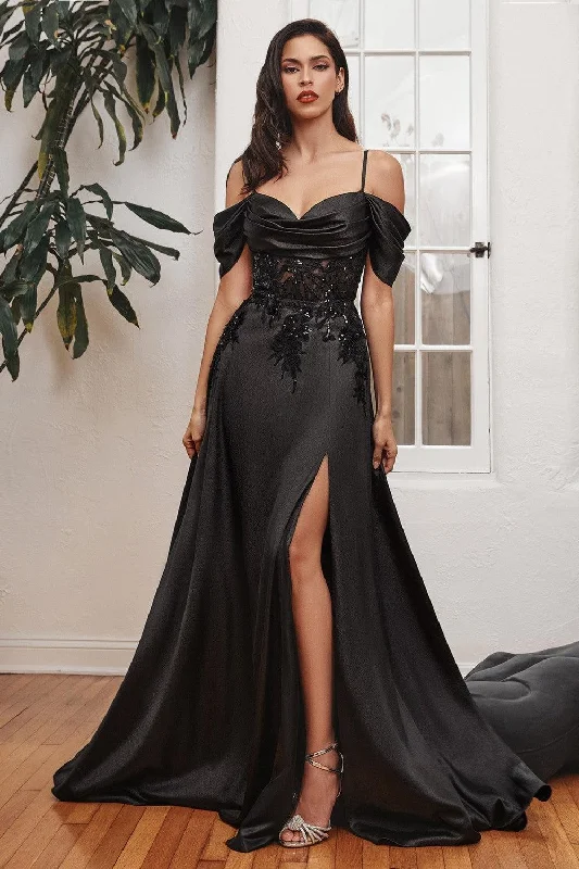 Ruched Gown Cinderella Divine OC012 Long Off Shoulder A-Line Gown