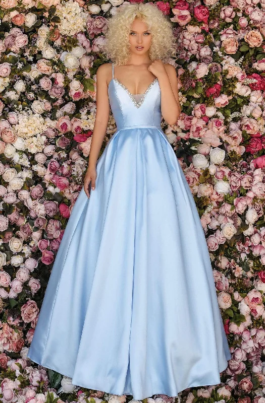 Modest Gown Clarisse - 8199 Mikado Plunging V-Neck Simple Prom Gown