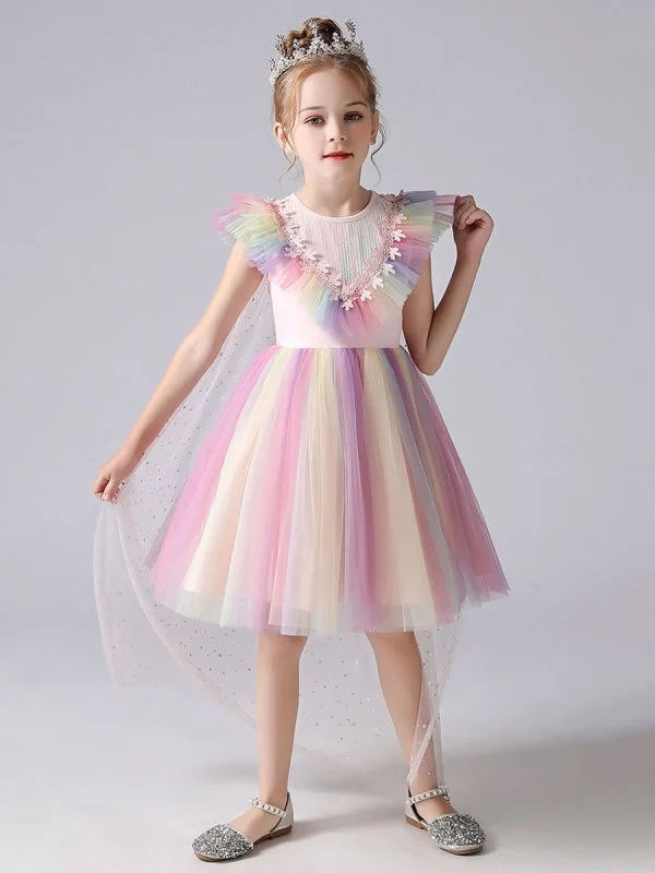 Showstopper Dress Colorful Flower Girl Dresses Short Sleeves Kids Social Party Dresses Princess Dress