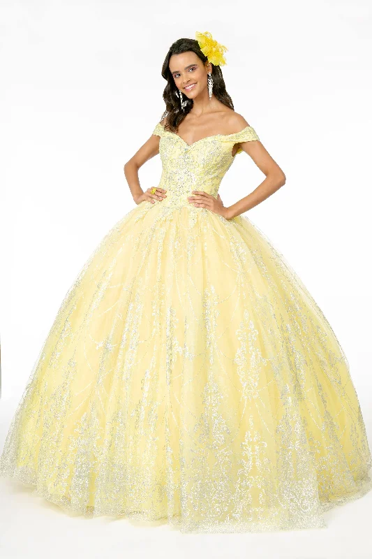 Designer Gown Long Glitter Mesh Quinceanera Dress