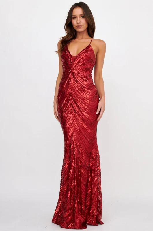 Perfect Prom Dress Dalila Open Tied Back Sequin Maxi Dress Red