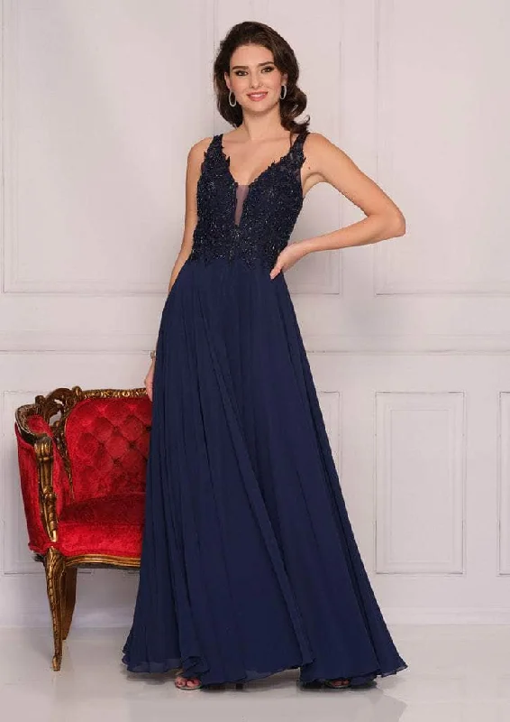 Puffy Formal Dress Dave & Johnny - A9159 Sexy V-Neck Lace Bodice A-Line Dress