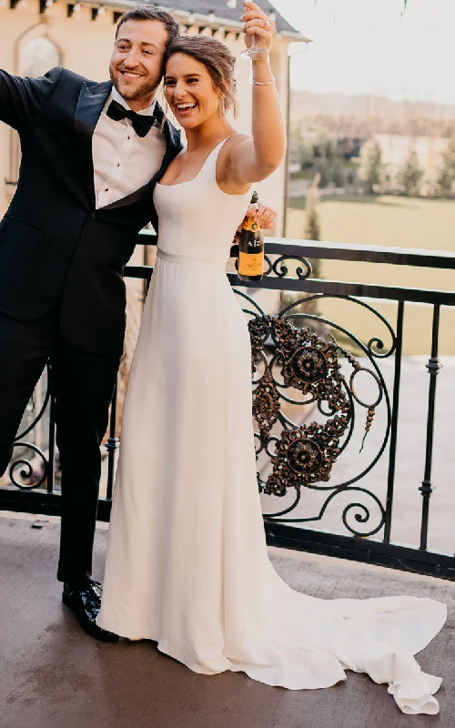 Showstopper Dress Elegant A-Line Satin Wedding Dress With Square Neckline And Court Train-716502 Showstopper Dress Elegant A-Line Satin Wedding Dress With Square Neckline And Court Train-716502