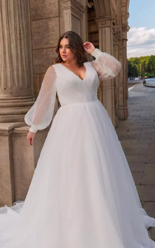 High Neck Dress Elegant Minimalist Plus Size Long Sleeves Wedding Dress Modest Casual A-Line V-Neck Tulle Bridal Gown High Neck Dress Elegant Minimalist Plus Size Long Sleeves Wedding Dress Modest Casual A-Line V-Neck Tulle Bridal Gown