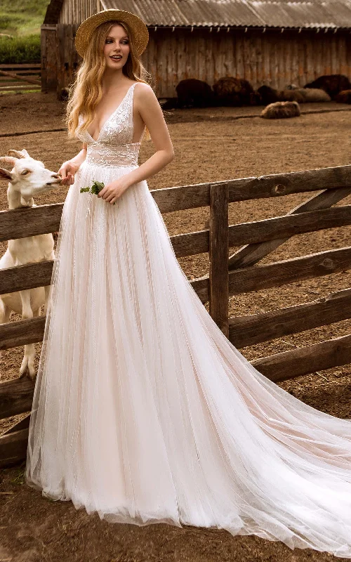 Backless Dress Elegant Tulle A-Line Wedding Dress with Plunging Neckline and Appliques Wedding Dress-716689 Backless Dress Elegant Tulle A-Line Wedding Dress with Plunging Neckline and Appliques Wedding Dress-716689