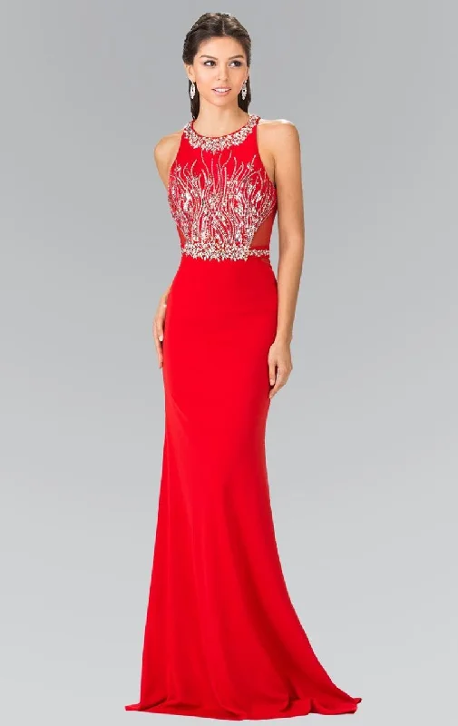 Glittering Evening Gown Elizabeth K - GL2294 Beaded High Neck Rome Jersey Trumpet Gown