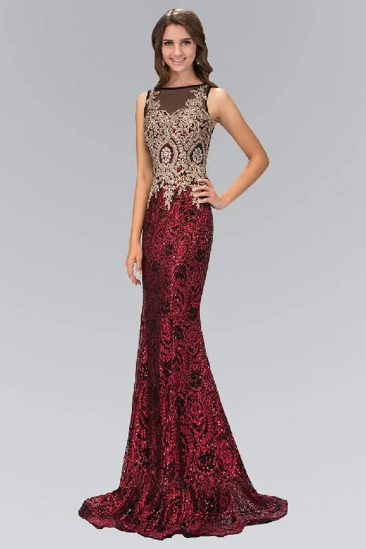 Ruched Gown Elizabeth K - GL1319 Embellished Illusion Bateau Neck Gown