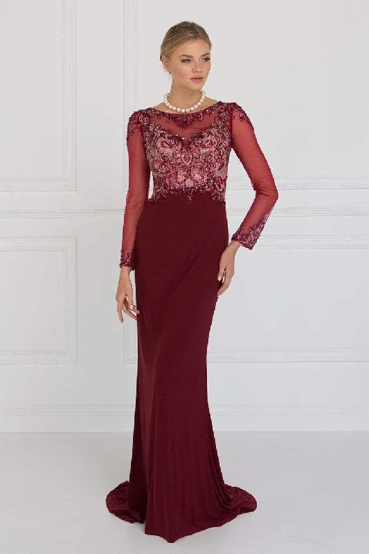 Embellished Dress Elizabeth K - GL1506 Sheer Long Sleeves Sequined Evening Dress