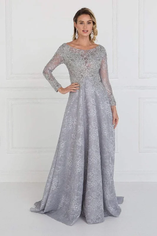 Polka Dot Gown Elizabeth K - GL1537 Lace Long Sleeve Illusion Bateau A-line Dress