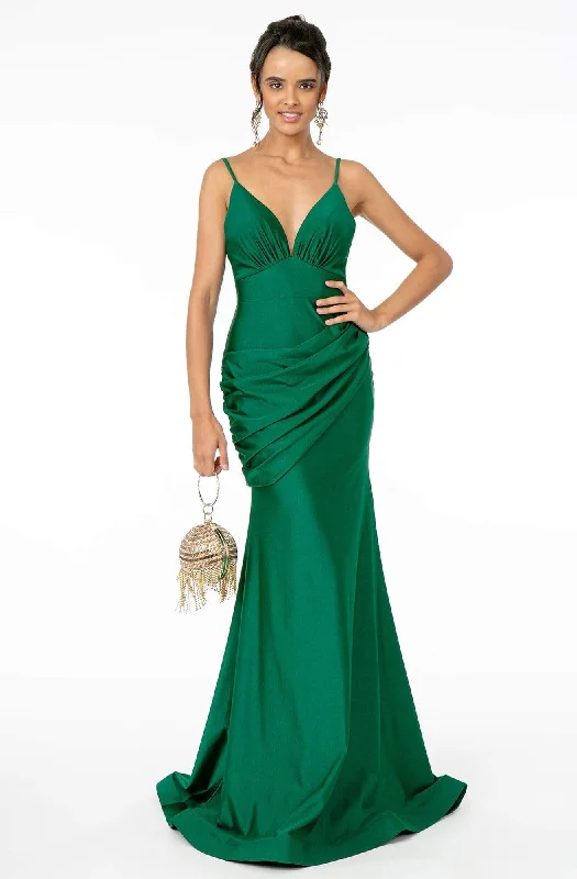High Neck Dress Elizabeth K - GL1815 Spaghetti Strap Draped Ornate Mermaid Dress