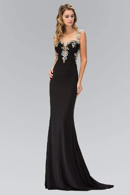 Polished Formal Dress Elizabeth K - GL1402 Illusion Scoop Neckline with Sheer Back Jersey Gown