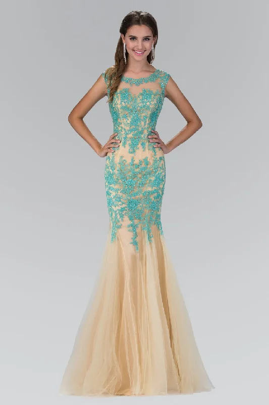 A-Line Gown Elizabeth K - GL2054 Laced Bateau Neck Trumpet Gown