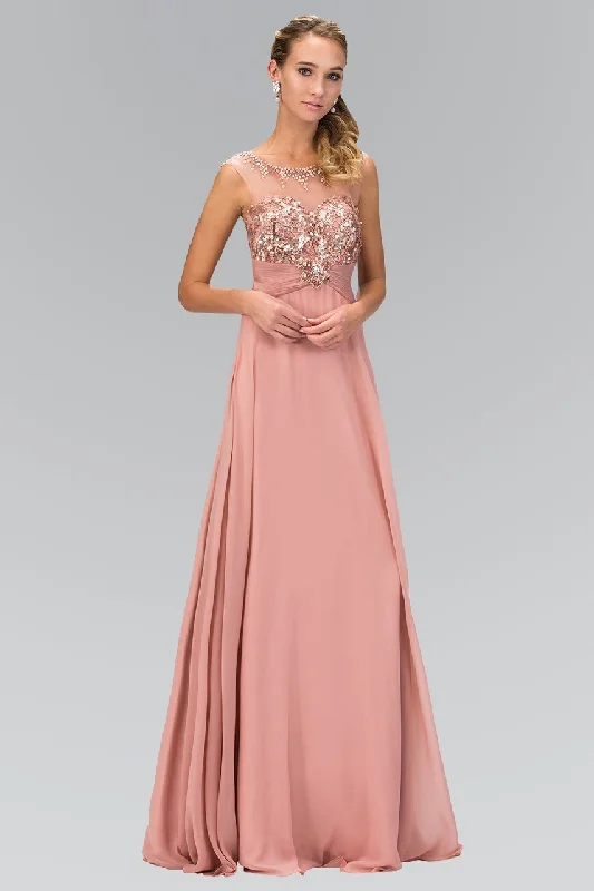 Long Sleeve Dress Elizabeth K - GL2085 Sequined Illusion Bateau Neck A-Line Dress
