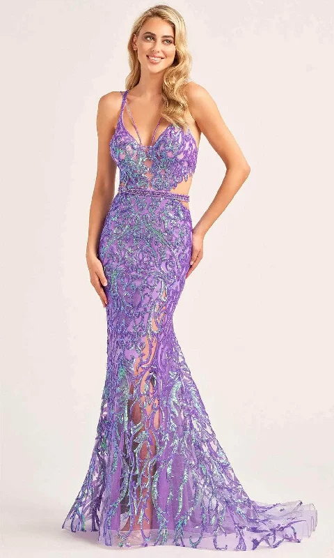 Long Sleeve Dress Ellie Wilde EW35007 - Sequin Sheer Sleeveless Prom Gown