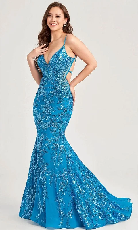Floor-Sweeping Gown Ellie Wilde EW35011 - V-Neck Sequin Evening Dress