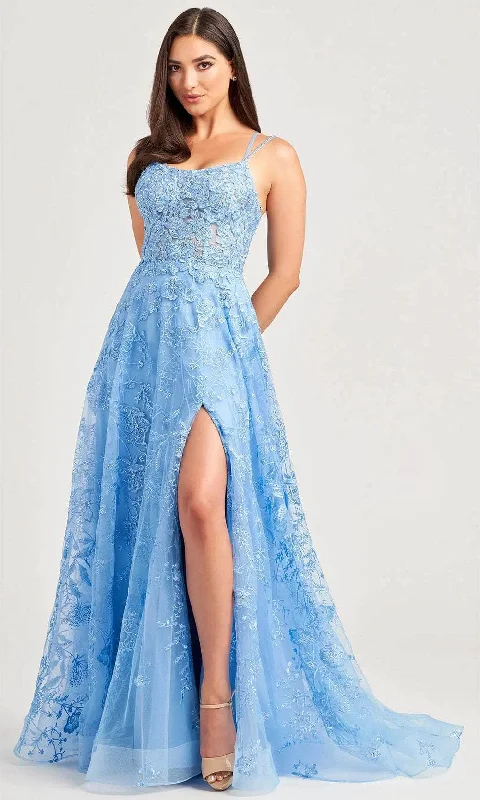 A-Line Gown Ellie Wilde EW35012 - Floral High Slit Evening Dress