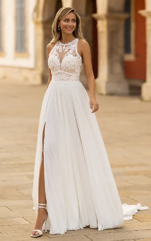 Vintage Gown Floral Western A-Line Boho Lace Tulle Wedding Dress with Split Front High Neck Sexy Back Floor Length Gown Vintage Gown Floral Western A-Line Boho Lace Tulle Wedding Dress with Split Front High Neck Sexy Back Floor Length Gown