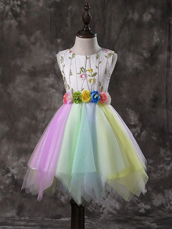 Ruched Velvet Dress Flower Girl Dresses Tulle Sleeveless Knee Length Iridescent Flora Sash Princess Silhouette Embroidered Kids Social Party Dresses