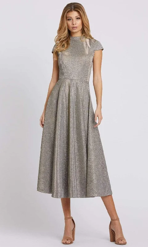 Regal Velvet Gown Ieena Duggal - 26151 Tea Length Metallic Glitter A-Line Dress
